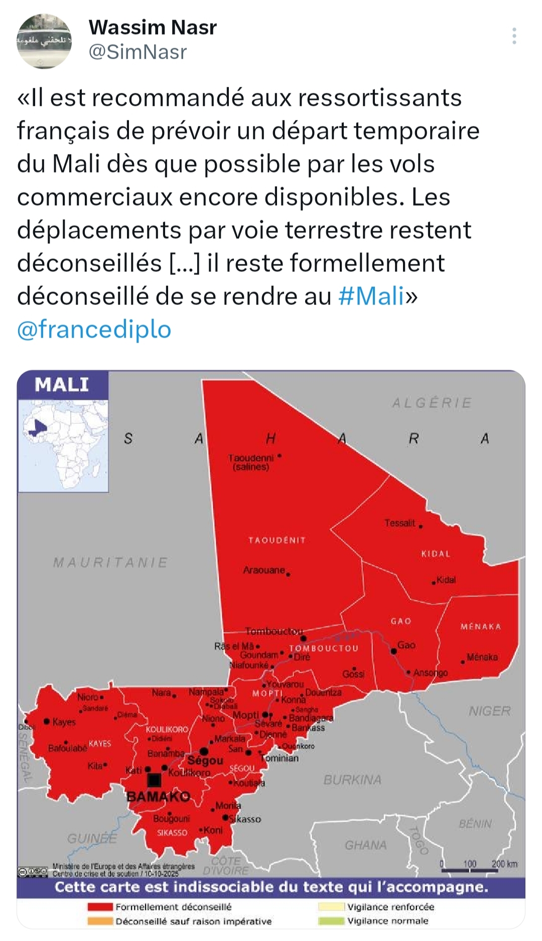 Chaos au Mali : La France presse ses ressortissants à quitter immédiatement le Mali de façon temporaire